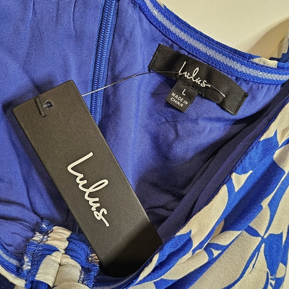 Lulus Blue White Floral Ruched Halter Back Zip Beachy Summer Bodycon Dress Large - Picture 13 of 13